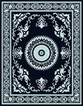 Dark Blue White Mandala Floral Border Rug
