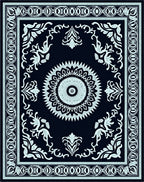 Dark Blue White Mandala Floral Border Rug