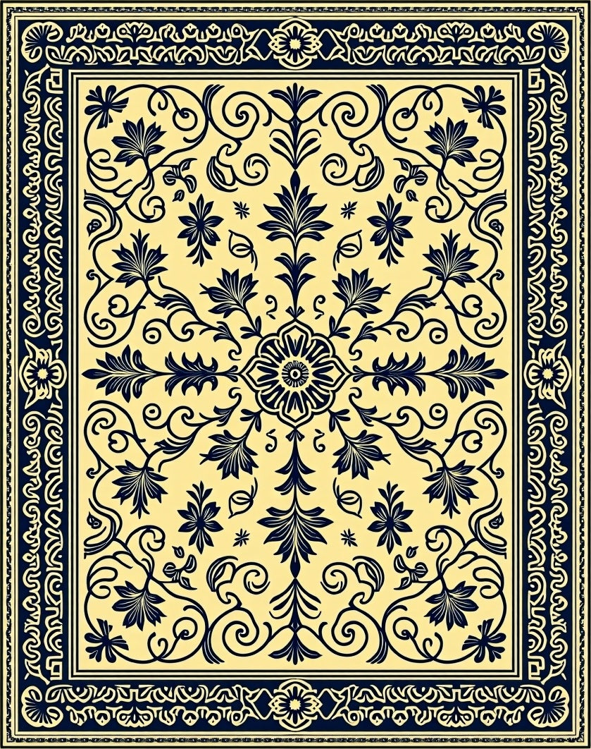 Traditional Yellow Blue Floral Center Medallion Rug