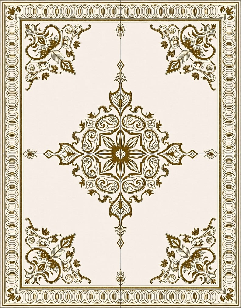 Antique Gold Ornate Floral Medallion Rug