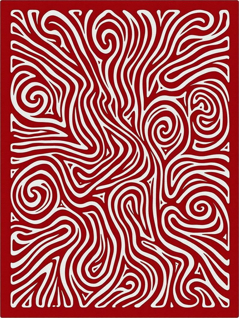 Crimson White Swirl Organic Lines Rug