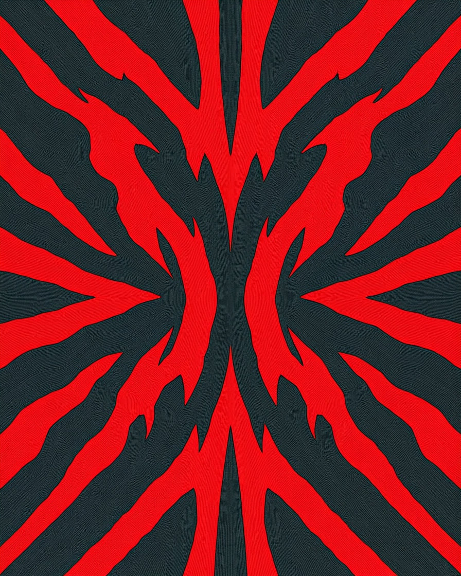Bold Red Jagged Radiating Lines Rug
