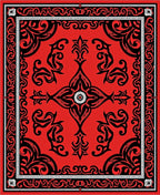 Crimson Black Abstract Symmetrical Ornament Rug