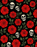 Red Roses and Skulls Black Ground Rug