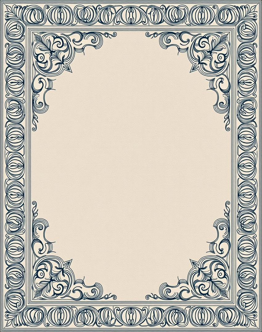 Ornate Navy Blue Classic Scroll Border Rug
