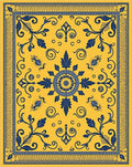 Golden Yellow Blue Floral Medallion Rug