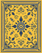 Golden Yellow Blue Floral Medallion Rug