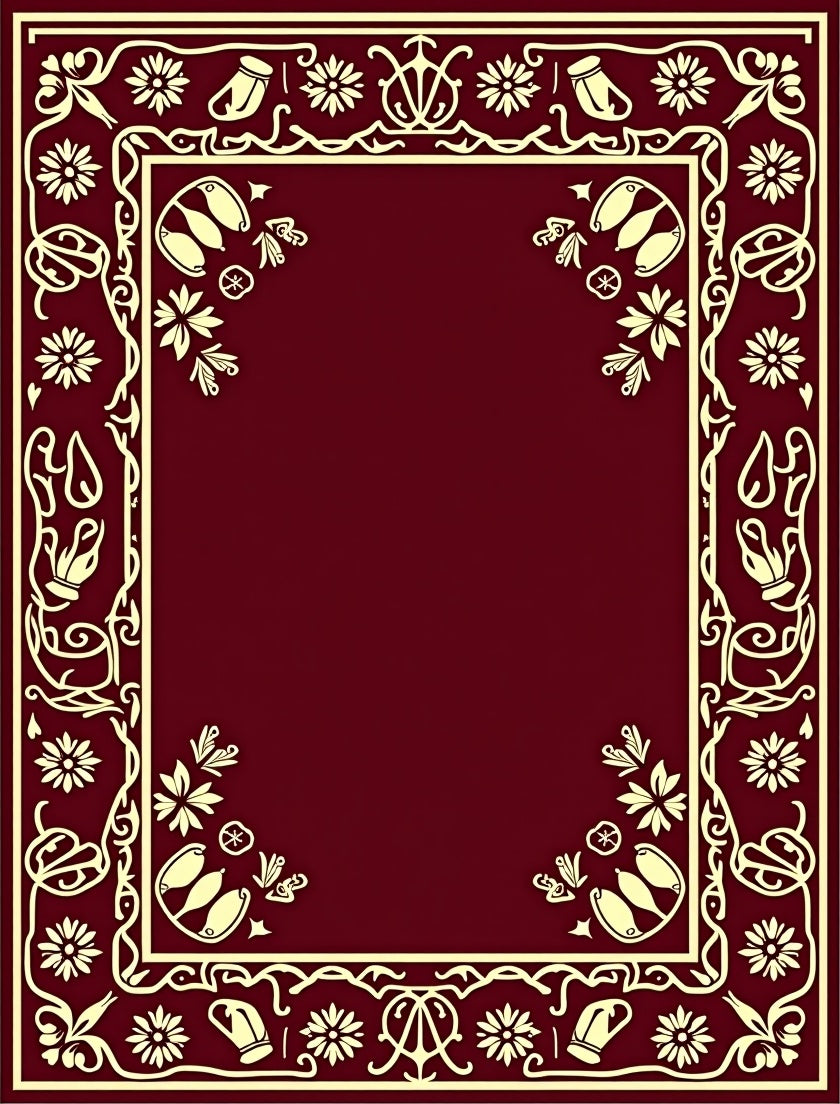 Crimson Cream Floral Bordered Frame Rug