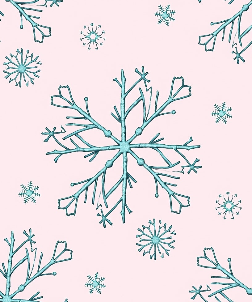 Teal Falling Snowflakes on Pink Background Rug
