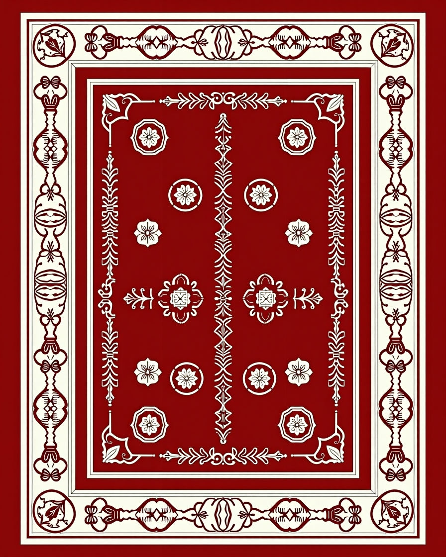Crimson Ivory Ornate Floral Medallion Rug