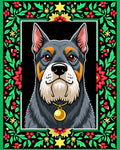 Festive Floral Dog Portrait Artwork Rug