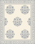 Pale Gray Floral Medallion Border Rug