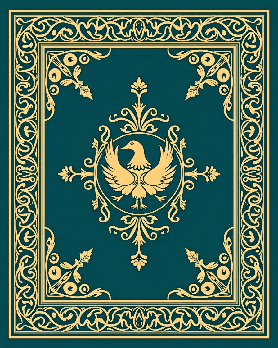 Gold Eagle Teal Ornate Floral Border Rug
