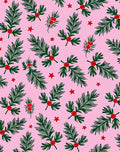 Xmas Holly Berry Stars Pink Rug
