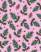Xmas Holly Berry Stars Pink Rug