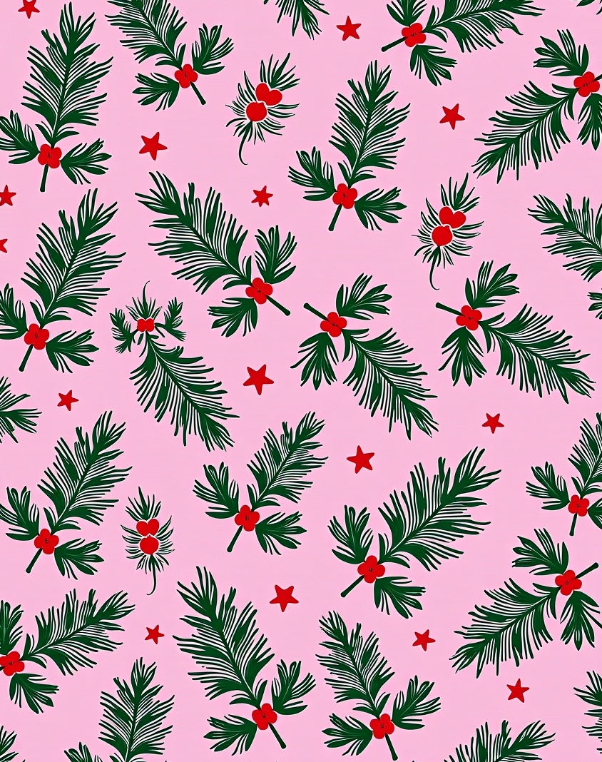 Xmas Holly Berry Stars Pink Rug