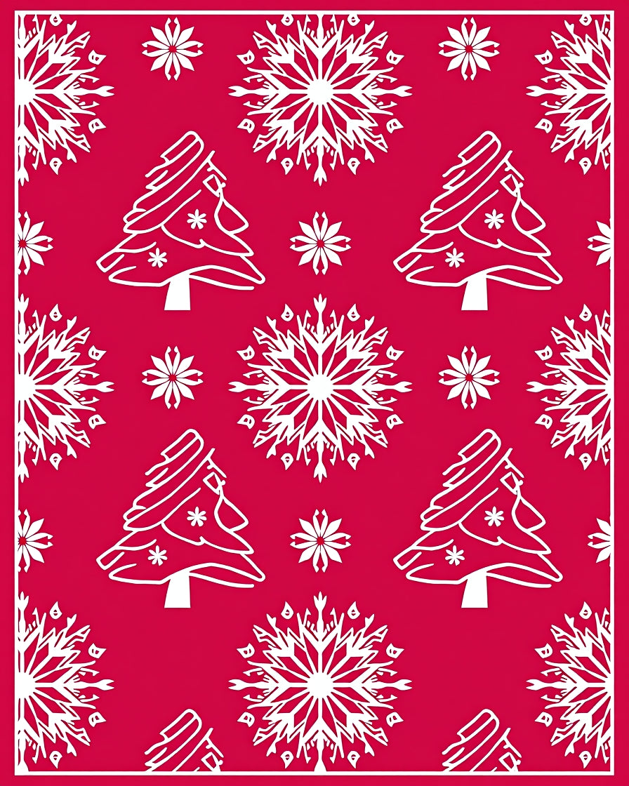 Red White Snowflake Christmas Tree Rug