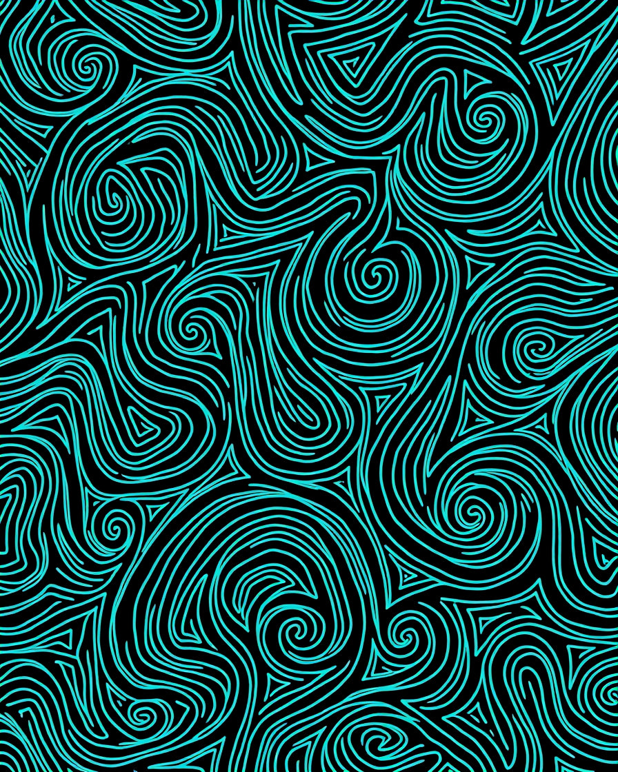 Cyan Swirls and Triangles Abstract Art Rug