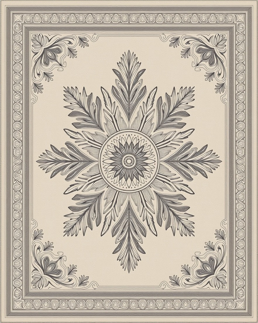Elaborate Beige Floral Medallion Border Rug