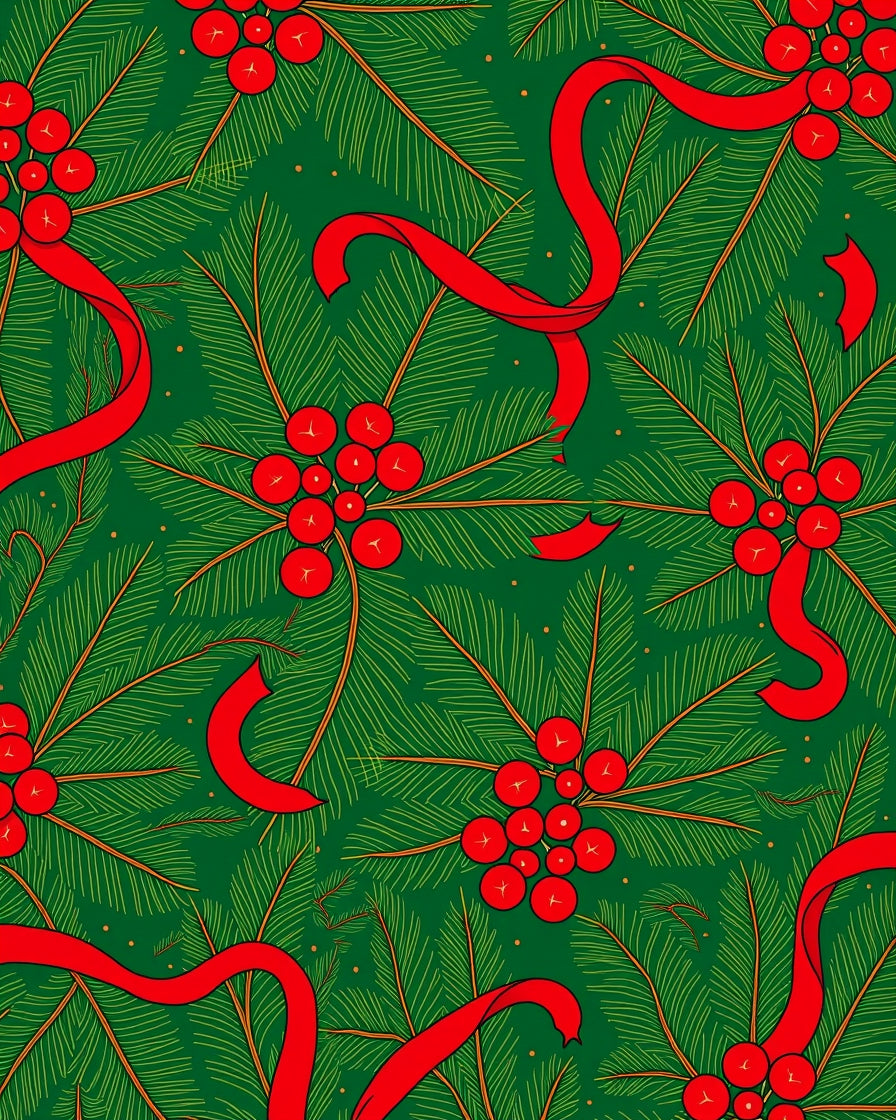 Christmas Green Red Holly Branch Rug
