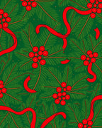 Christmas Green Red Holly Branch Rug