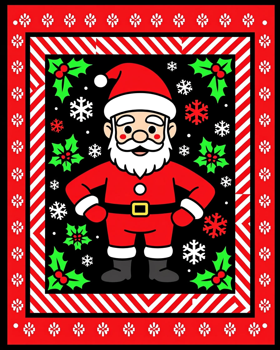 Jolly Santa Claus with Holly Snowflakes Rug
