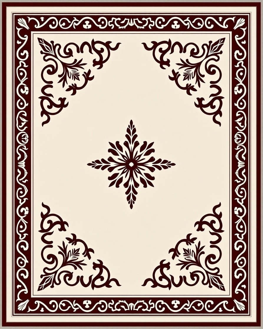 Rich Crimson Ornate Scrollwork Medallion Rug