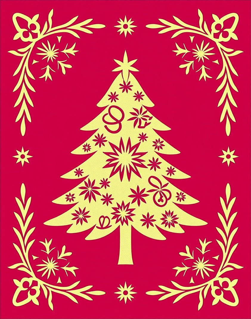 Festive Crimson Yellow Christmas Tree Rug