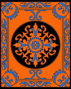 Vibrant Orange Black Blue Medallion Border Rug