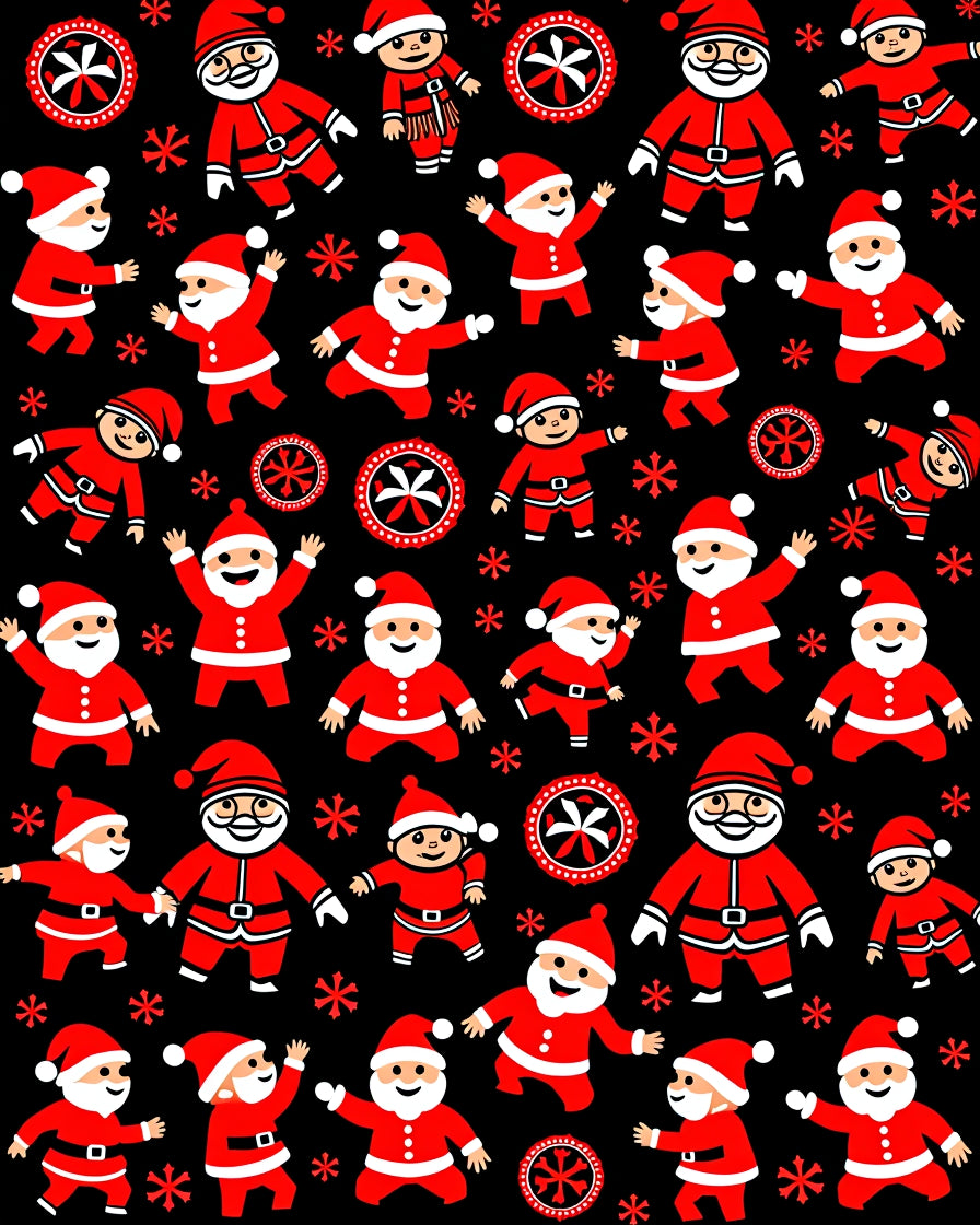Jolly Santas Black Red Whimsical Holiday Rug