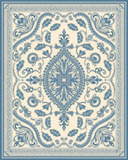 Elaborate Blue Floral Medallion Cream Rug