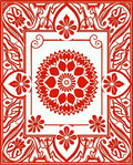 Bright Red Floral Medallion Frame Rug