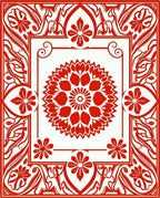 Bright Red Floral Medallion Frame Rug