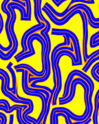 Electric Yellow Blue Curving Abstract Rug