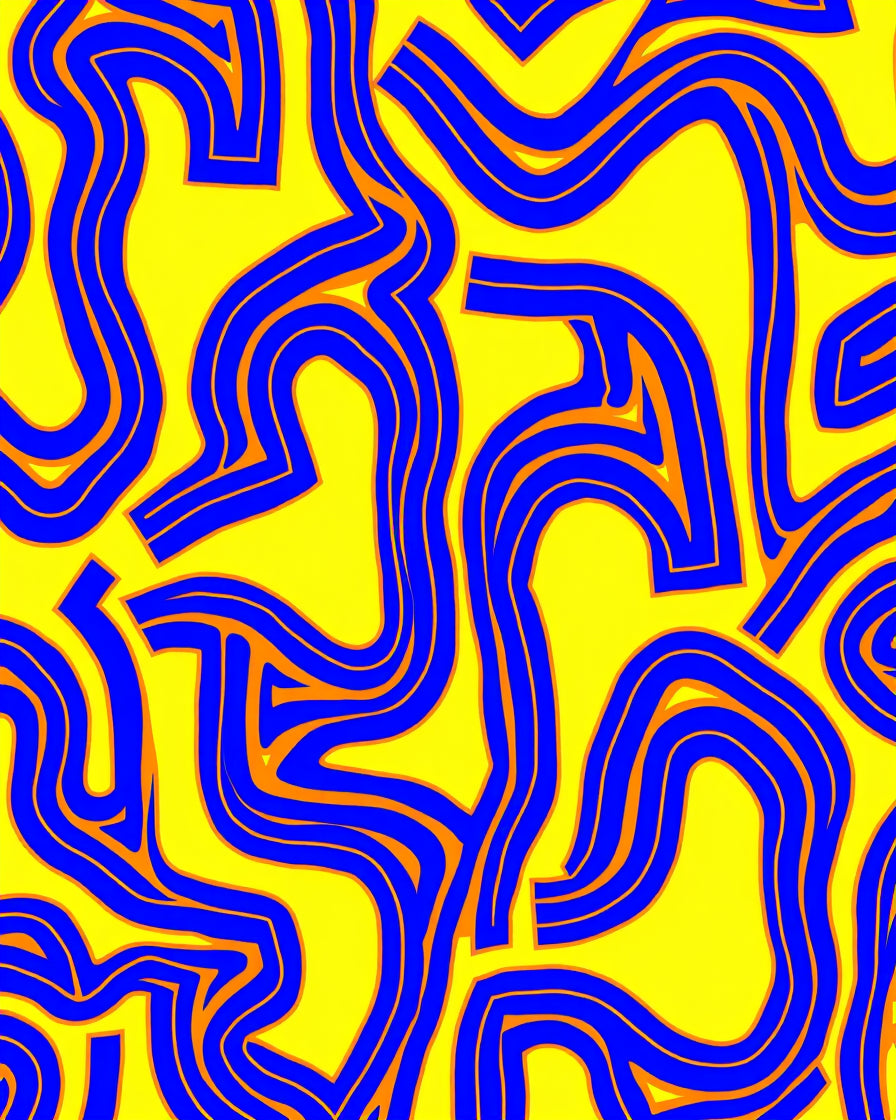 Electric Yellow Blue Curving Abstract Rug