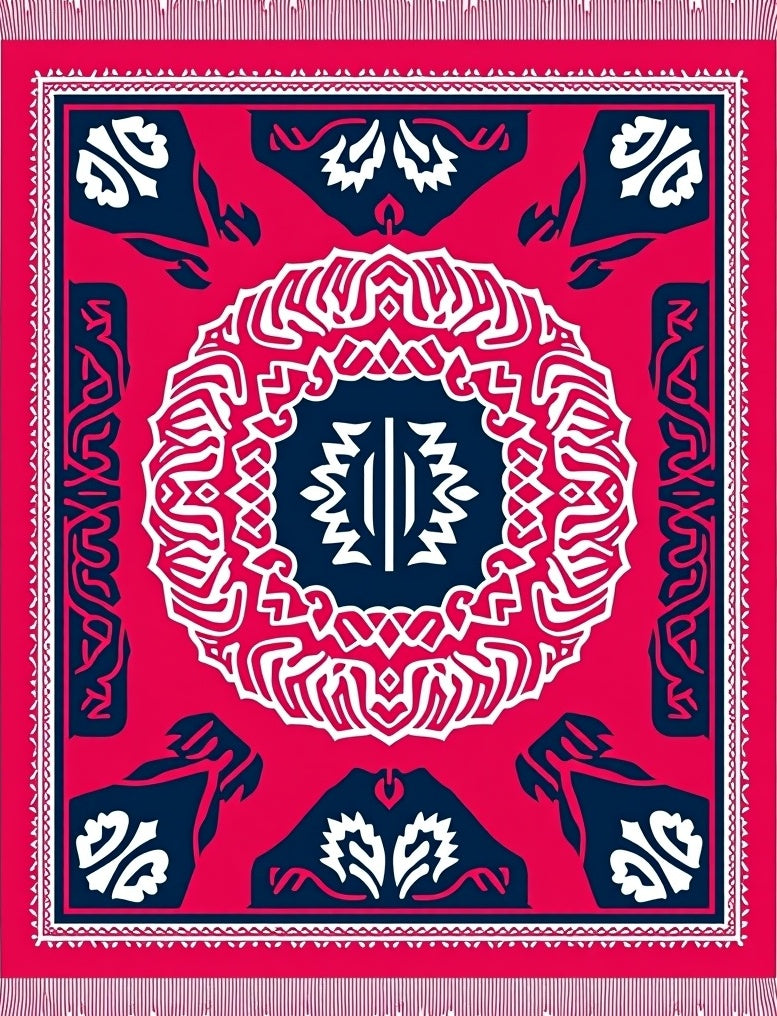Crimson White Navy Central Medallion Rug