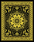 Golden Yellow Floral Mandala Black Rug