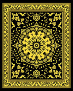 Golden Yellow Floral Mandala Black Rug