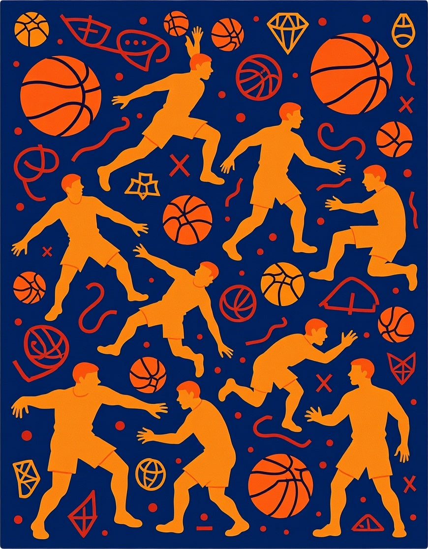 Orange Basketball Players Dynamic Action Rug