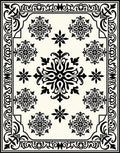 Black and White Floral Medallion Bordered Rug
