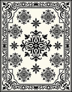 Black and White Floral Medallion Bordered Rug