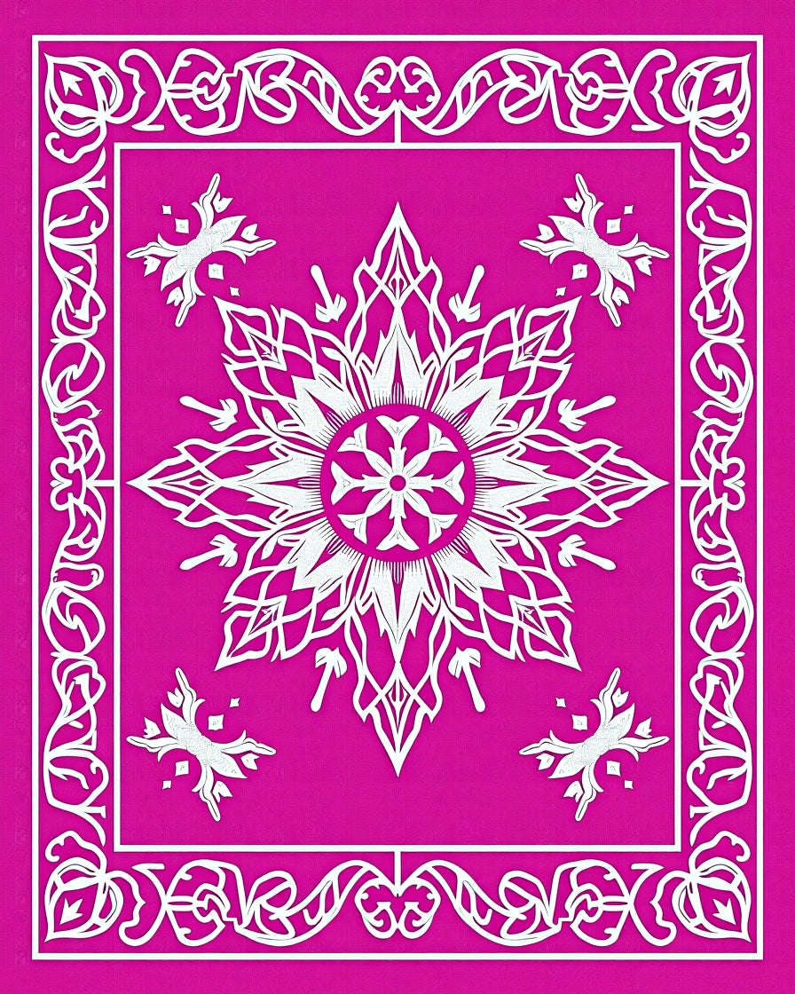 Fuchsia White Floral Medallion Border Rug