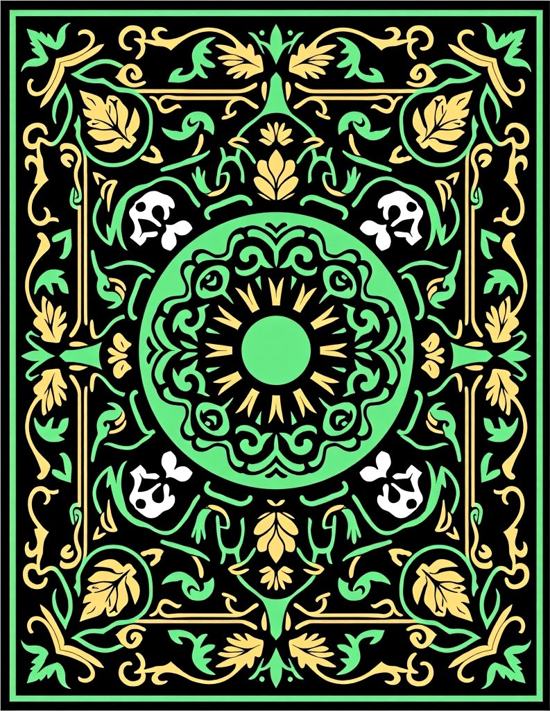 Classic Black Green Floral Medallion Rug