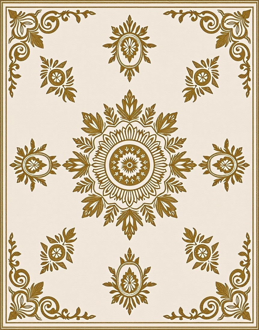 Gold Floral Mandala Corner Rug