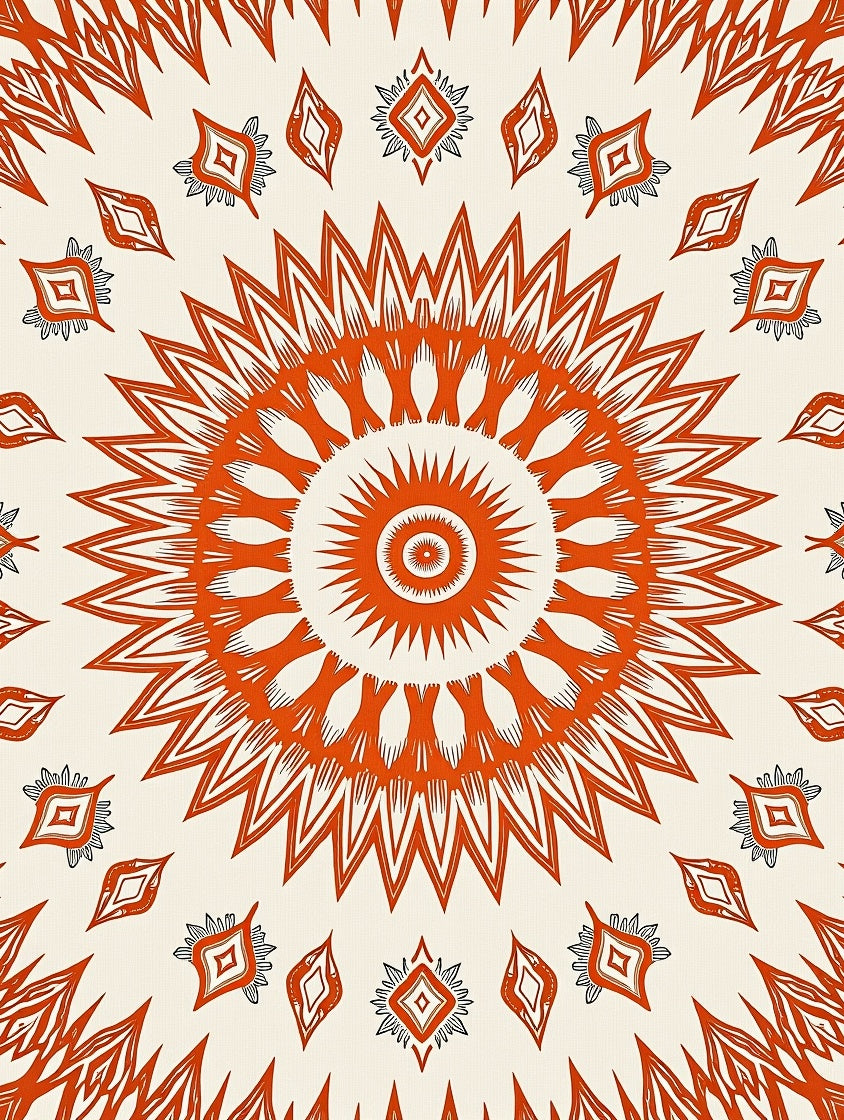 Sunburst Orange Tribal Medallion Rug