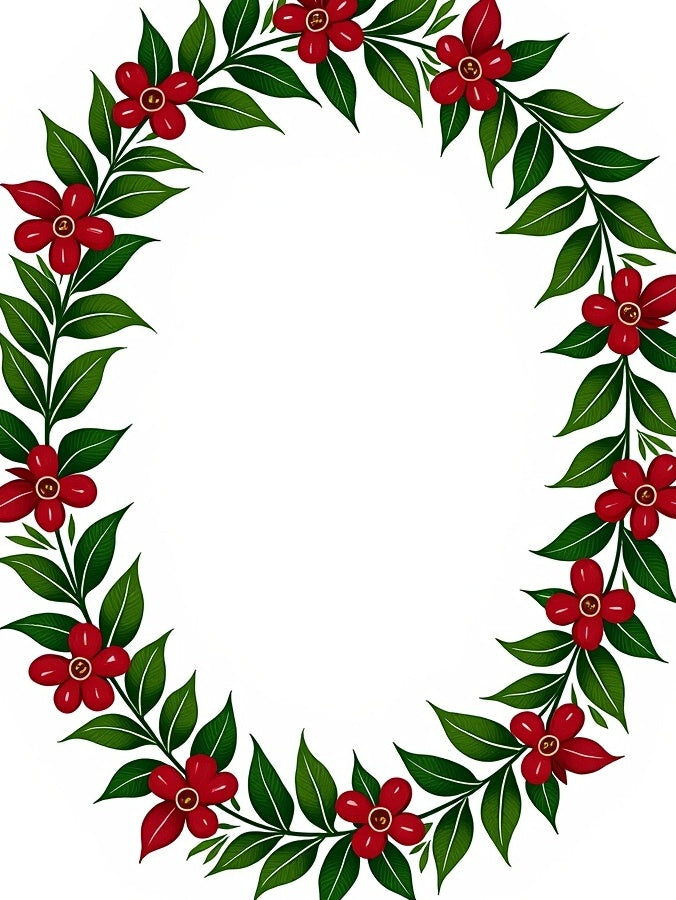 Crimson floral garland with green leaves Rug