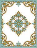 Teal Gold Floral Medallion Border Rug