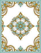 Teal Gold Floral Medallion Border Rug