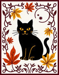 Black Cat Autumn Leaf Border Rug