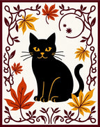 Black Cat Autumn Leaf Border Rug